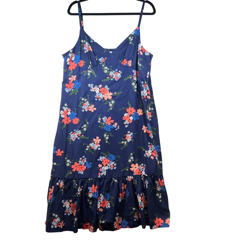 Michael Kors Navy Pink Floral Flowy V Neck Midi Dress Womens XL Cottagecore Boho